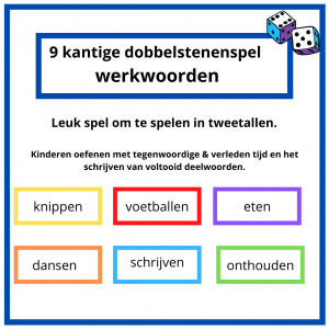 Spel  werkwoordspelling met 9 kantige dobbelstenen