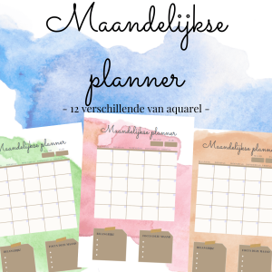 Maandplanner aquarel 12 verschillende soorten