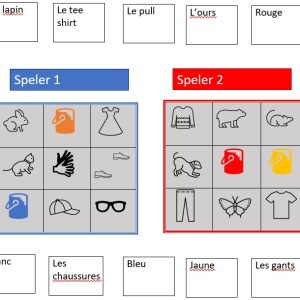 Franse bingo voor 2 : kleuren, dieren en kleding