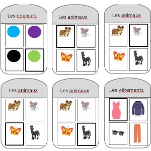 Frans kwartetspel kleuren, dieren, kleding, cijfers, seizoenen en tegenstellingen