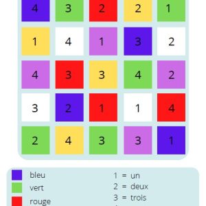 Franse bingo kleuren en cijfers 1 t/m 4