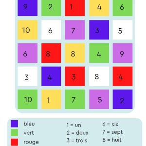 Franse bingo kleuren en cijfers 1 t/m 10